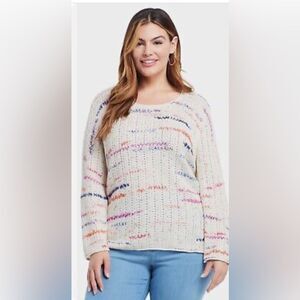 Nic+Zoe Sunset Stripe Linen-Blend Sweater Women's Size Medium NWOT